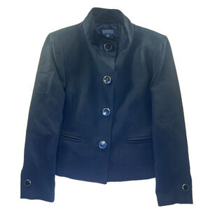 Kasper Womens Size 10 Black Cropped Blazer Jacket Gold Button Career Workwear